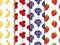 Set of seamless pattern with fruit. Pattern of bananas, cherries, strawberries and grapes.