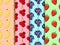 Set of seamless pattern with fruit. Pattern of bananas, cherries, strawberries and grapes.