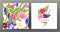 Set of seamless pattern and greeting card with a bouquet of spring flowers