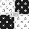 Set of seamless pattern grunge polka dots, triangle, star, cross