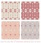 Set of seamless pattern with hearts and little hearts. Color orange, grey, red and cream ivory. Pastel colors. Vector.