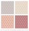 Set of seamless pattern with little hearts. Color grey, red , orange and cream ivory. Pastel colors. Vector.