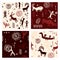 Set of seamless pattern with prehistoric petroglyphs - humans and animals. Vector illustration EPS8