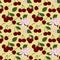 A set of seamless patterns of cherries, leaves and fruits, 1000x1000 pixels. Vector grafic