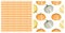 Set of seamless patterns with cute hand drawn Autumn pumpkins and orange stripes
