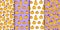 Set of seamless patterns with cute little pumpkins - cartoon backgrounds for funny Halloween textile or wrapping paper design