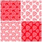 Set of seamless patterns of decorative hand-drawn hearts