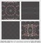 Set of seamless patterns floral with lily flowers and hearts. Dark gray, pink, cream ivory and pastel orange. Vector.