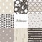 Set of seamless patterns with geometric designs. Circle triangle rhombus stripe in beige gray white. Hand drawn.