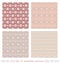 Set of seamless patterns with hearts. Color grey, orange, red and cream ivory. Pastel colors. Vector.