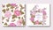 Set of seamless patterns with rose flowers and greeting birthday