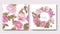 Set of seamless patterns with rose flowers and greeting birthday