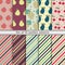 Set of seamless patterns and striped fruit, banana, persimmon, papaya, lime, strawberry