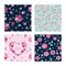 Set of seamless pretty patterns with decorative flowers