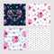 Set of seamless pretty patterns with decorative flowers and leaves.