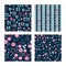 Set of seamless pretty patterns with decorative flowers and leaves.