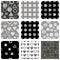 Set of seamless vector geometrical patterns with different geometric figures, forms, grey, black white. Pastel endless background