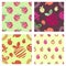 Set of seamless vector patterns with decorative ornamental cute strawberries.