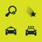 Set Search location, Car wash, Taxi car and Falling star icon. Vector