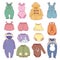 Set of seasonal infant clothes for kids babyish fashion infantile puerile cloth vector illustration