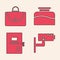 Set Security camera, Briefcase, Inkwell and Lawsuit paper icon. Vector