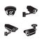 Set of security cameras flat icons.