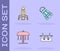 Set Seesaw, Rocket ship, Attraction carousel and Badminton shuttlecock icon. Vector