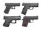 Set of semi automatic 9 m.m handgun pistol isolated on white