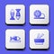 Set Served fish on a plate, Xiao long bao, and Asian noodles in bowl icon. White square button. Vector