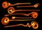 Set of seven abstract red orange smoke fire brushes flowers over black background