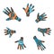 Set of seven colored hand drawn ethnic palms