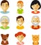 Set of seven family members avatars icons in flat style