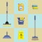 Set of seven icons of cleaning products