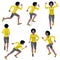 Set of seven vector isolated figures of a black runningg girl in warm sports clothes