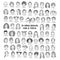 Set of seventy hand drawn children`s faces, black and white