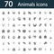 Set of seventy simple animals icons