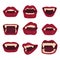 Set of sexy vampire lips isolated on a white background. Mouth with fangs. Halloween Vector illustration