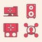 Set Share, Computer monitor, Stereo speaker and Portable video game console icon. Vector