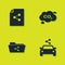 Set Share file, Car sharing, folder and CO2 emissions cloud icon. Vector