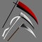 Set of Sharp Death Scythes isolated on grey background. Red or Wrapped Scythe. Weapon Set. Halloween element. Vector Illustration.