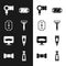 Set Shaving razor, Blade, Hair dryer, Hand mirror, Barbershop, Cream lotion cosmetic tube, and Bow tie icon. Vector