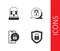 Set Shield security with lock, Ringing alarm bell, Mobile closed padlock and Lock icon. Vector