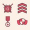 Set Shield, Wooden shield with crossed swords, Military rank and Military reward medal icon. Vector