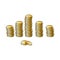 Set of shiny gold coins in tall and short stakcs