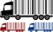 Set of shipping trucks with bar code