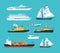 Set of ships in modern flat style: ships, boats, ferries.