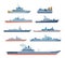 Set of ships in modern flat style: ships, boats, ferries.