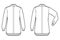 Set of Shirt clergy technical fashion illustration with elbow fold long sleeves, relax fit, button-down, Tab Collar