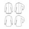 Set of Shirt clergy technical fashion illustration with elbow fold long sleeves, relax fit, concealed button, Tab Collar