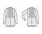 Set of Shirt tuxedo dress technical fashion illustration with pleated pintucked bib, elbow fold long sleeves french cuff